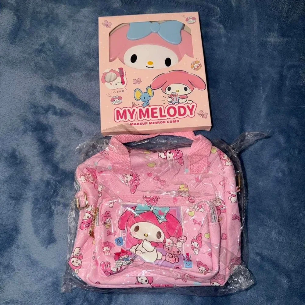 My Melody pink backpack and makeup mirror set